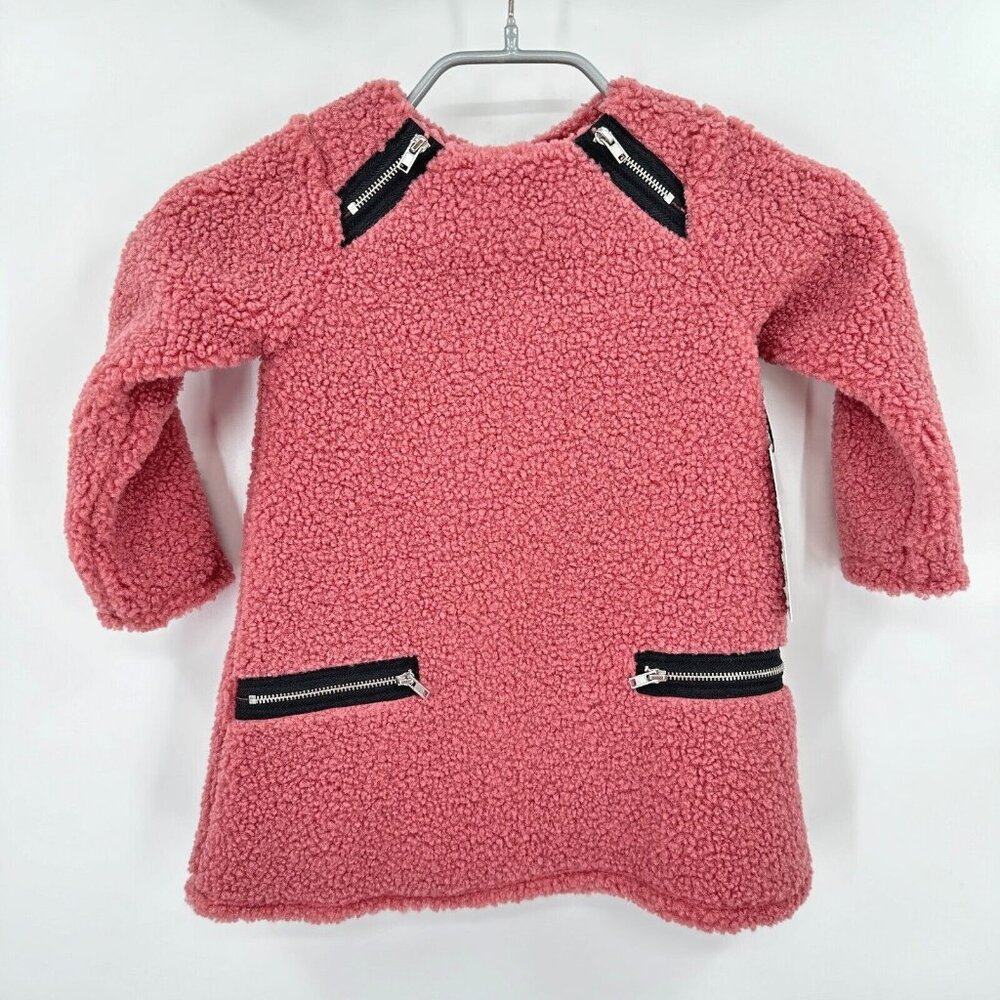 Pippa & Julie Girl's Pink Shearling A-Line Dress sz 2T NWT Black Zipper Accents
